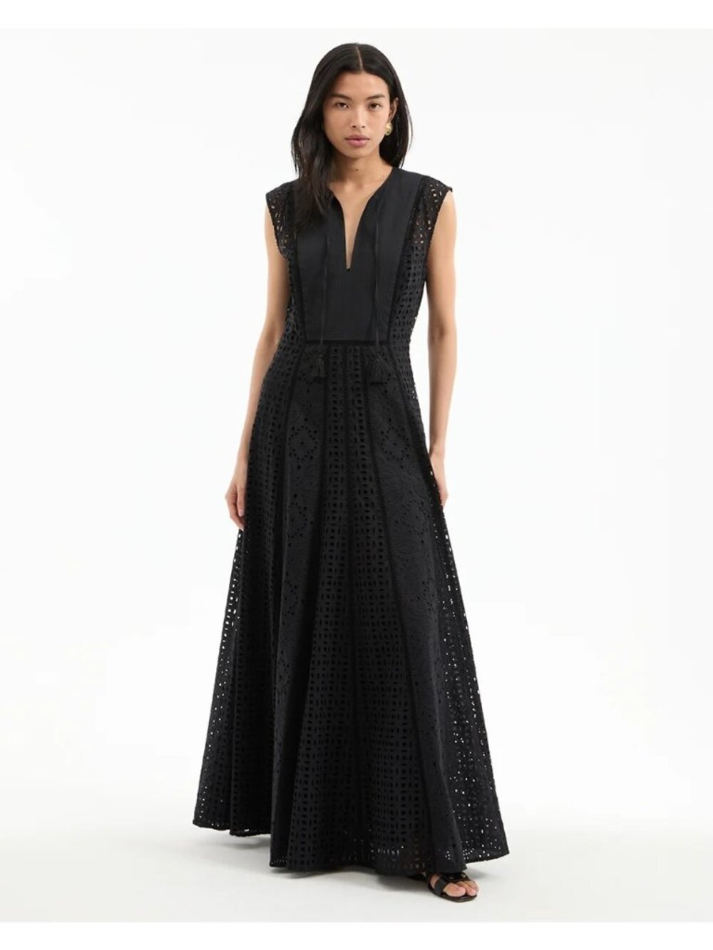 Veronica Beard Alina Dress in Black 8 Womens Eyelet Maxi Gown